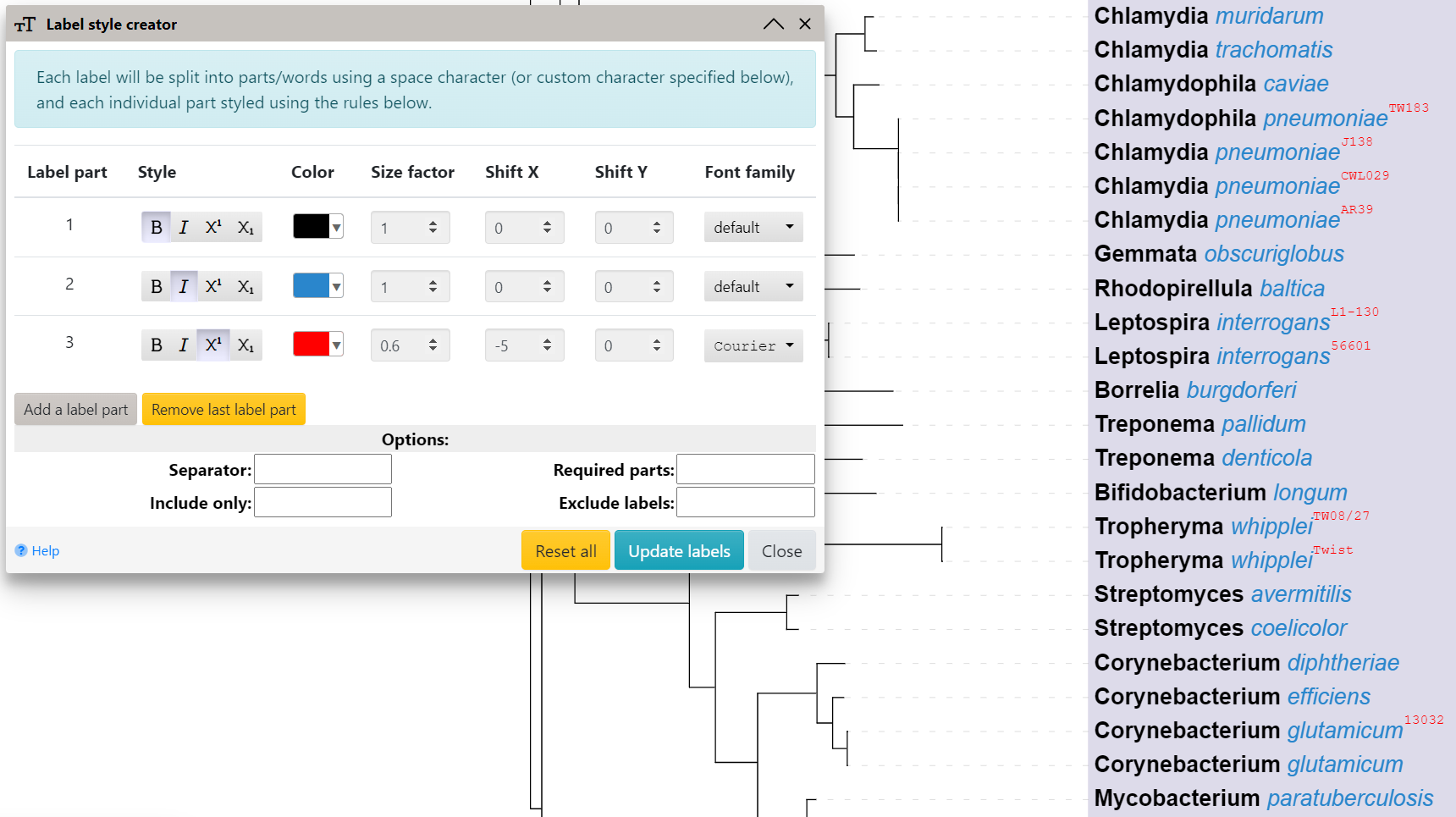 Using the label style creator