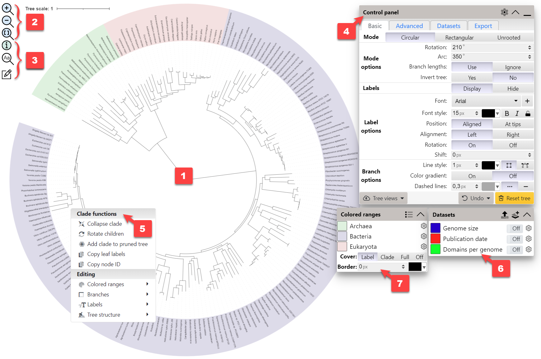 iTOL viewer user interface